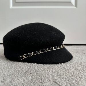 Black paperboy news hat with gold chain